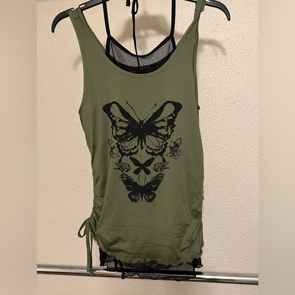 Hot topic thorn and fable army green tank with fishnet under SZ M